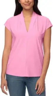 Buffalo David Bitton Womens V-Neck Blouse with Cap Sleeve, Fondant Pink, XXL
