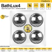 Modura Bathlux4 Bathroom 3 in 1 Heater Fan Exhaust Light 4 x 275W Instant Heat W