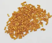 1920s Vintage Orange Gold Silver Lined Bugle Beads One Glass Tube About 1/5"