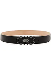 Ferragamo Gancio Black Leather Belt - Black And Silver 115