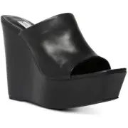 Steve Madden Womens Barona Black Wedge Sandals 9.5 Medium (B,M) BHFO 4638