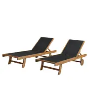 Alaterre Furniture Caspian Eucalyptus Wood Outdoor Lounge Chair With Mesh Seating, Set Of 2