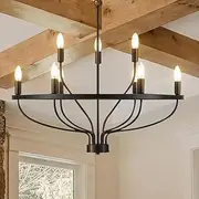USOR 9-Light Black Chandelier Light Fixture Vintage Industrial Candle Chandelier Farmhouse Chandeliers Over Table Pendant Light for Dining Room Bedroom Living Room Kitchen D75cm E14 Bulbs Included