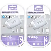 2PK Sansai 2xUSB Port Wall Charger w/Charging Cable Compatible with iPhone 8/7
