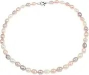 [Treasure Bay] Women's Pearl necklace - Elegant and Classic 7-8mm Rice Shape Natural Pearl Necklace 46cm Colour Choice White/Pink/Black/Grey/Purple/Multicolour