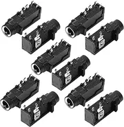 uxcell 10 Pcs 6.35mm 1/4 Inch Stereo Socket 4 Pins PCB Panel Mount Connectors Headphone Mono Thread Lock Audio Jack Connector for DIY Replacement AV Car Audio MP3 Player, Black