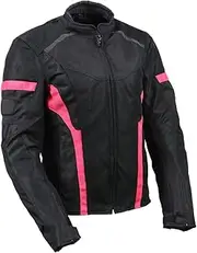Milwaukee Leather MPL2794 Black and Pink Mesh/Textile Armored Motorcycle Racer Jacket for Women - All Season Jackets - Medium