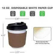 500 Pack - 12 oz. Disposable White Paper Coffee Tea Cups with Lids and Sleeves