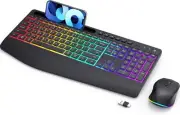 Wireless Keyboard and Mouse Combo - Dual System RGB Backlit Black-V1