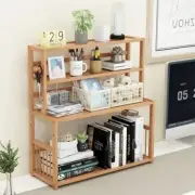 3 Tiers Bamboo Desktop Bookshelf Office Data Storage Shelf Home Display Shelf