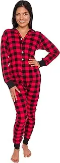 [Silver Lilly] Buffalo Plaid Women's One Piece Pajamas - Adult Unisex Union Suit with Drop Seat