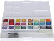 18 Colors Metallic Watercolor Paints, Watercolor Paint Set, Art Supplies Handmade Watercolors Paint Set, Profession Metallic Pearlescent Solid (Pearlescent 24 colors)