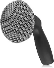 Cast Iron Chainmail Scrubber with Silicone Handle, 316 Stainless Steel Small-Ring Welded Cleaner for Skillets, Pans, Griddles, and Woks – Non-Slip, Dishwasher-Safe, 9cm Brush Head (Black)