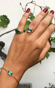 [Yi Collection] 18K Gold, Aquamarine And Emerald Deco Ring