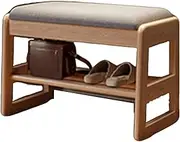 Shoe Bench Solid Wood Shoe Bench Shoe Bench with Flip Storage,Solid Wood Frame Cotton and Linen Cushion High Rebound Sponge Filling,Suitable for Living Room Bedroom Entrance Sofa(Natural,60x