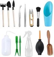 14 Pieces Bonsai Set Succulent Garden Hand Tools with Mini Rake Bud & Leaf Trimmer Kit Shovel Planting Transplanting Watering Can Plant Care