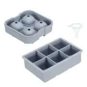 Blue 4-Grid Sphere Ice Ball Maker & 6-Grid Square Ice Cube Maker with Lid