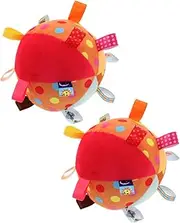 SWOOMEY Educational Plush Tag Ball for Babies 2pcs Soft Bell Comforter Ball Sensory Toy Crib Dec