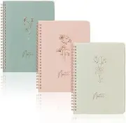 3 PCS Aesthetic Spiral Notebooks, Journal for Women, A5 Journal Notebook for School and Work, Cute Diary with Large Pocket Lined Pages