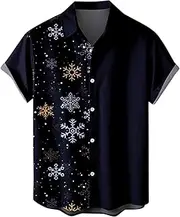 [KWJOGTAQ] Christmas Hawaiian Shirts for Men, Ugly Funny Xmas Reindeer Printed T-Shirt Button Down Big and Tall Fall Top