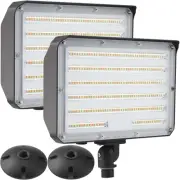 2Pack Dusk to Dawn Outdoor 100W LED Flood Light with Knuckle&Plate, 3000K/400...