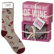 Does Running Out Of Wine Count As Cardio? Socks & Box Sign - Primitives by Kathy