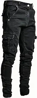 [ABSECAI] Mens Fashion Slim Fit Skinny Hip Hop Cargo Straps Jeans