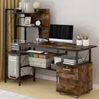 Prime Large Multi-function Computer Desk Workstation with Shelves & Cabinet Rust