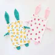 Bunny Security Blanket for Boys and Girls,Cotton Soft Breathable Muslin Soothing Towel Appeasing Toy for Infant and Toddler,2 Pcs Set(Strawberry&Orange)