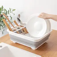 在飛比找Yahoo!奇摩拍賣優惠-多功能瀝水碗架廚房置物架家用塑料折疊碗筷餐具收納盒洗菜瀝水籃