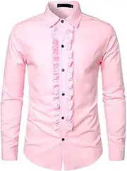 [K Kinkia] Kinkia Mens Tuxedo Shirts Slim Fit Long Sleeve Button Down Pleated Dress Shirt Tops for Prom Party Wedding