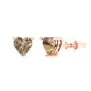 1.5ct Heart Cut Champagne Stud Solitaire Earrings 14k Rose Gold Push Back