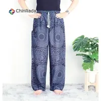 在飛比找PChomeThai泰國購物優惠-Chinrada 海軍藍 抽繩縮口大象褲 (均碼) [泰國必