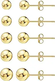 [Coucoland] Ball Earrings for Women, S925 Stering Silver Ball Stud Earrings for Multiple Piercings 5 Pairs Different Sizes (3mm-7mm) Gold Tiny Stud Earrings Set for Women Men
