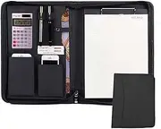 A4 Clipboard Folder, A4 Work Folder Clipboard Folder, Portfolio Binder Zipped Padfolio Portfolio Binder PU Leather Business Portfolio Interview Folder for Men/Woman with A4 Size Clipboard