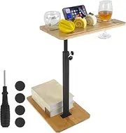 FwQoFvk C Table Snack Table 360° Rotating Sofa Side Table Height Adjustable End Table Practical Couch Arm Tray Table with Phone and Tablet Slots Night Stand TV Tray Table for Living Room