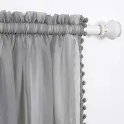 Elegant Comfort Semi-Sheer Pom Pom Tassels Curtains - 2 Panels Set - with 2inch Rod Pocket - Solid Sheer Curtain Drapes for Living Room, Bedroom, W60 X L84, Gray