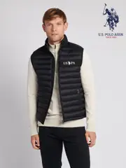 U.S. Polo Assn. Black Lightweight Mens Quilted Tape Gilet (564767) | $196