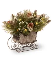 National Tree Company 10in Glittery Bristle Pine Sleigh with 6 White Tips