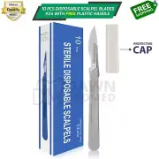 10 Pcs Sterile Surgical Blades #24 W/FREE Plastic BP Scalpel Handle High Quality