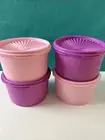 Tupperware Servalier Decorator Stacking Canister Set 3.75 Cup Pink And Purple !