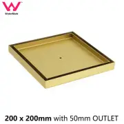 Watermark Square 200mm Tile Insert Shower Grate Drain 50mm Waste Brushed Gold