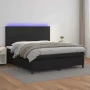 NNEVL Box Spring Bed with Mattress&LED Black 152x203 cm Queen Faux Leather