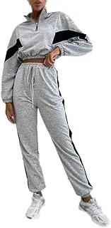 LNYHLXS Women's Casual Sports Standing Collar Suit Contrast Color Hoodie Two Sets(XL Code)