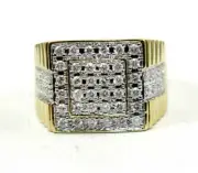 Natural Round Diamond Wide Square Cluster Men's Ring Band 14k Yellow Gold 1.16Ct