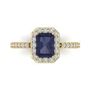 2ct Emerald Halo Blue Sapphire Promise Bridal Engagement Ring 14k Yellow Gold