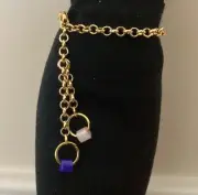 Handmade Barbie Gold Chain Belt With Gold Hoops, Light Lavender And Purple Beads