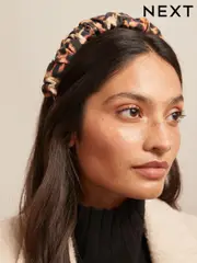 Leopard Print Ruched Structured Headband (B90592) | $19