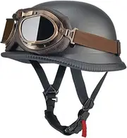 German Style Motorcycle Half Helmet Skull Cap Helmet for Men Women DOT Approved Vintage Locomotive Half Shell Helmet with Goggles Fit for Scooter Cruiser Jet ATV Touring Helmet