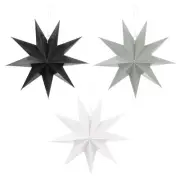 3 Pcs Paper Star Lanterns 9-Pointed Hanging Lampshade, Black, White, Gray